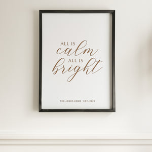 “All Is Calm, All Is Bright” Engraved Wall Sign – Personalized Christmas Home Décor