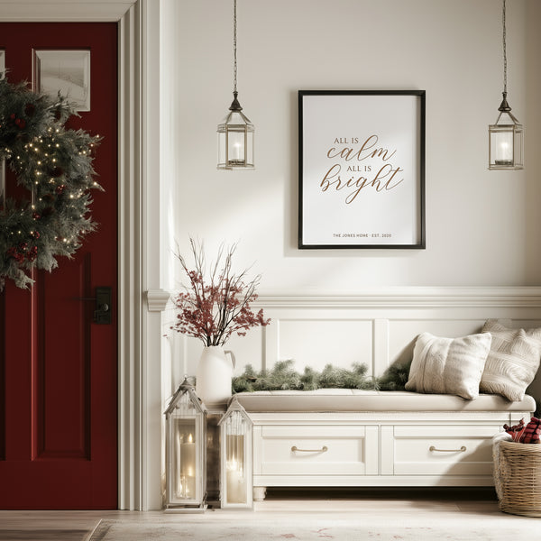 “All Is Calm, All Is Bright” Engraved Wall Sign – Personalized Christmas Home Décor