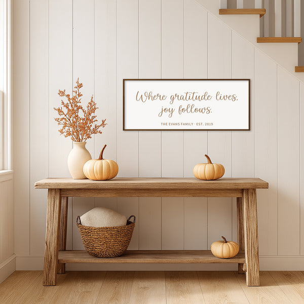 “Where Gratitude Lives, Joy Follows” Engraved Wall Sign – Personalized Inspirational Décor