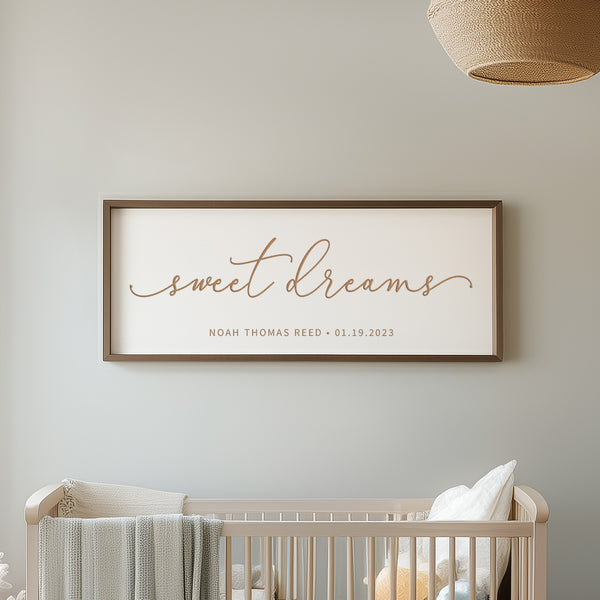 “Sweet Dreams” Personalized Nursery Wall Sign – Custom Baby Name & Birth Date Keepsake
