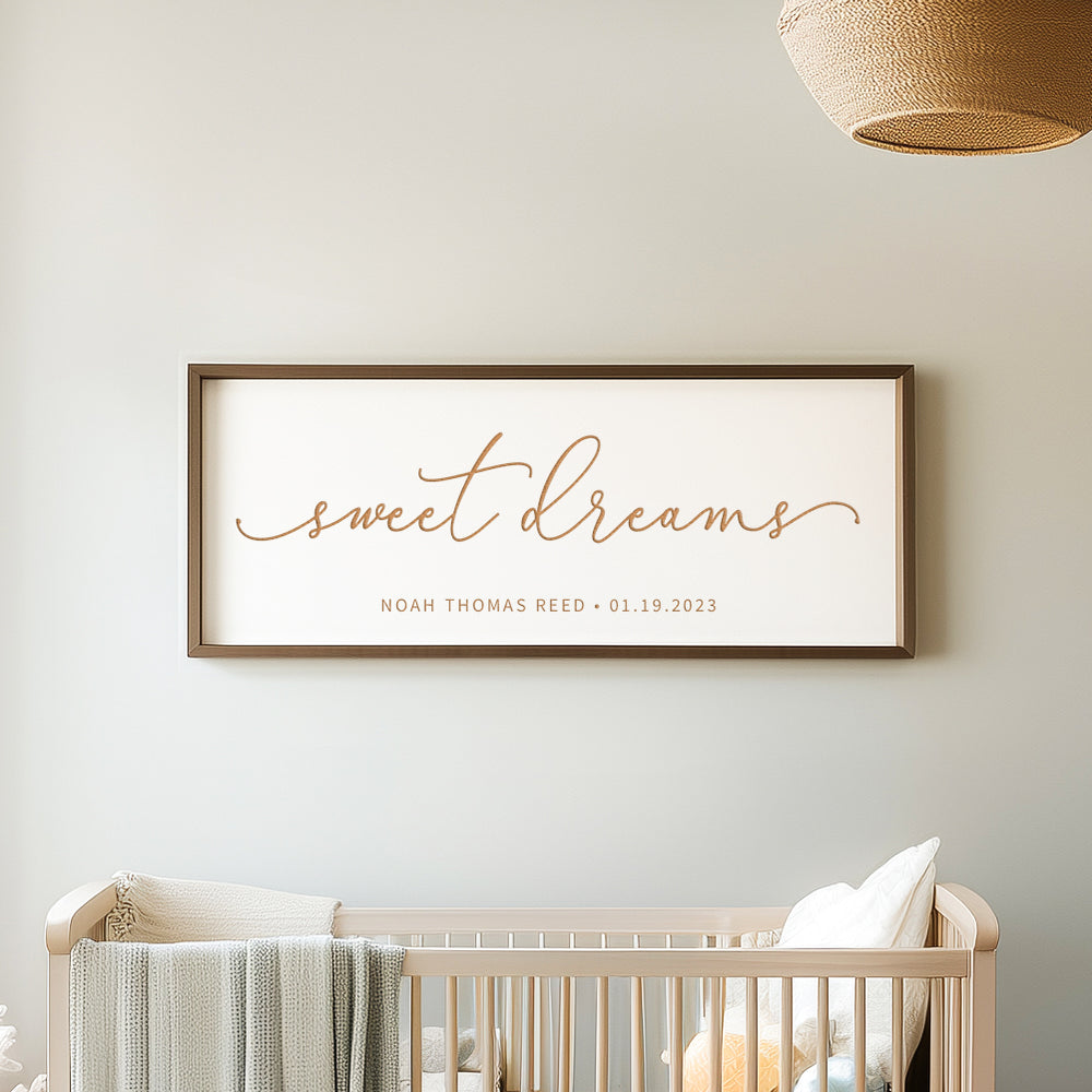 “Sweet Dreams” Personalized Nursery Wall Sign – Custom Baby Name & Birth Date Keepsake