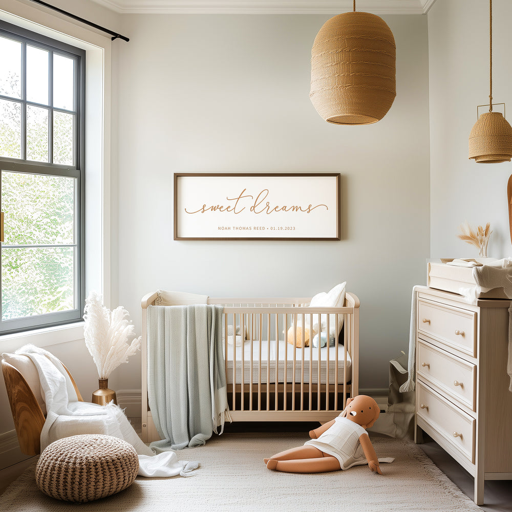 “Sweet Dreams” Personalized Nursery Wall Sign – Custom Baby Name & Birth Date Keepsake
