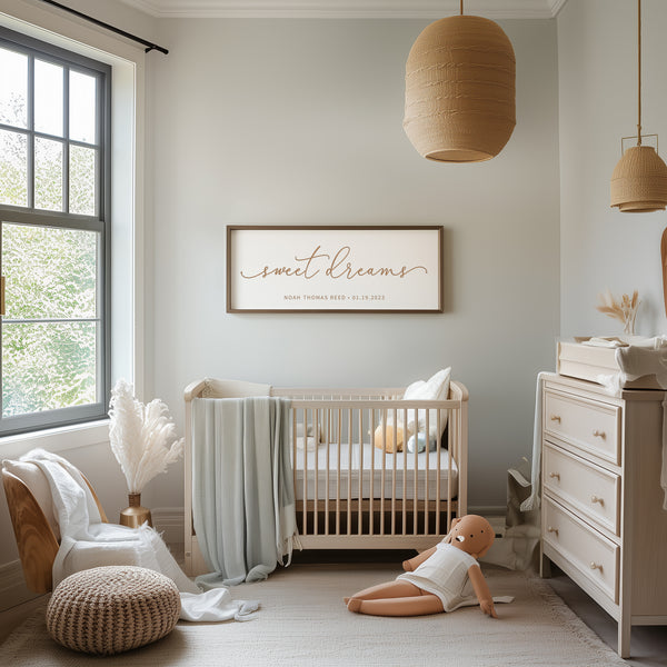 “Sweet Dreams” Personalized Nursery Wall Sign – Custom Baby Name & Birth Date Keepsake