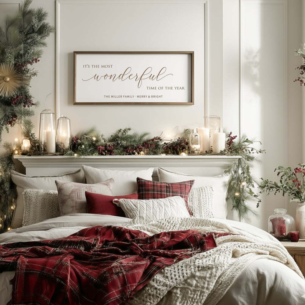 “It’s the Most Wonderful Time of the Year” Engraved Wall Sign – Personalized Christmas Home Décor