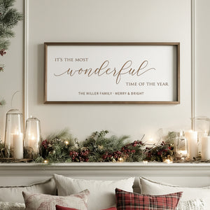 “It’s the Most Wonderful Time of the Year” Engraved Wall Sign – Personalized Christmas Home Décor