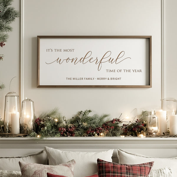 “It’s the Most Wonderful Time of the Year” Engraved Wall Sign – Personalized Christmas Home Décor