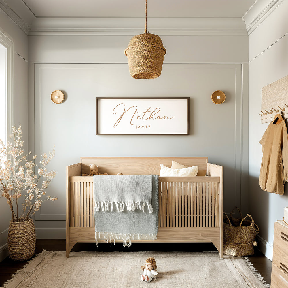 Personalized Baby Name Sign – Elegant Engraved Wall Art with First and Middle Name – Nursery Room Décor