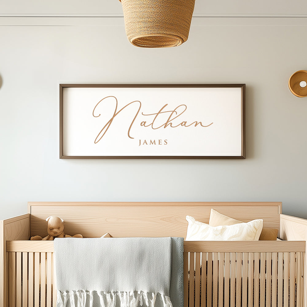 Personalized Baby Name Sign – Elegant Engraved Wall Art with First and Middle Name – Nursery Room Décor