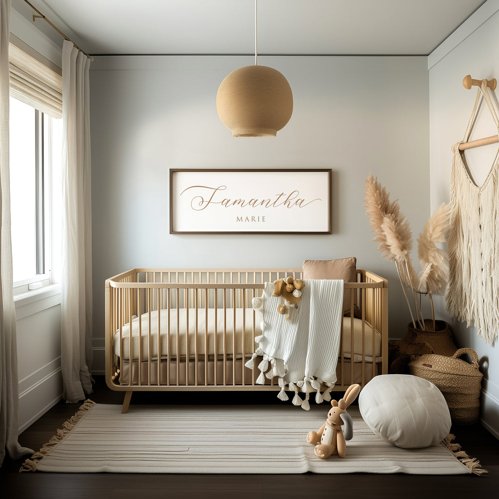 Custom Engraved Name Sign – Minimalist Nursery Wall Art with Baby’s First and Middle Name – Personalized Baby Décor