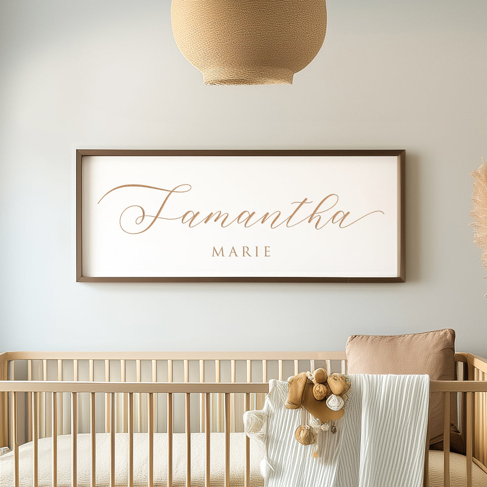 Custom Engraved Name Sign – Minimalist Nursery Wall Art with Baby’s First and Middle Name – Personalized Baby Décor
