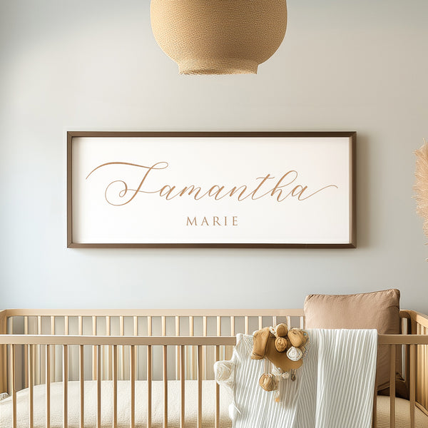 Custom Engraved Name Sign – Minimalist Nursery Wall Art with Baby’s First and Middle Name – Personalized Baby Décor