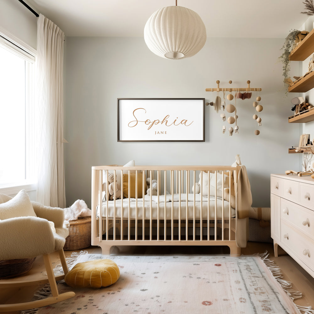 Engraved Baby Name Sign – Personalized Nursery Wall Art with First & Middle Name and Birth Date – Custom Baby Gift
