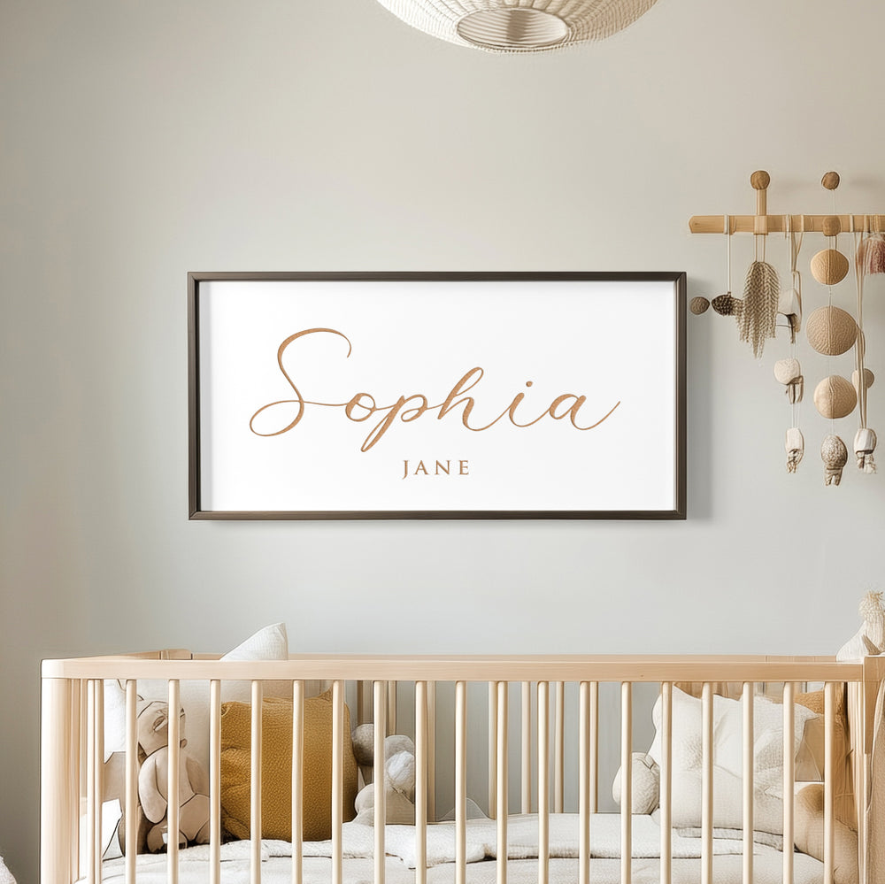 Engraved Baby Name Sign – Personalized Nursery Wall Art with First & Middle Name and Birth Date – Custom Baby Gift