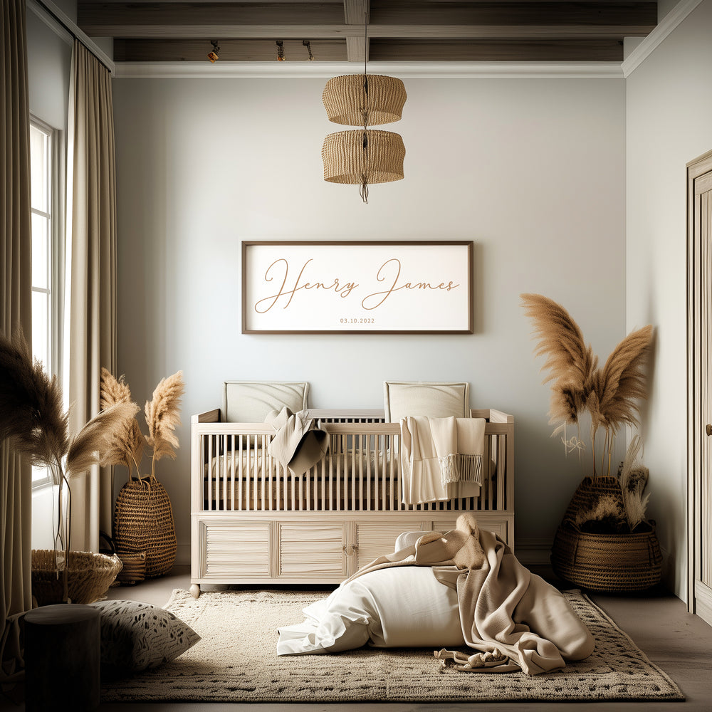 Custom Baby Name Sign – Engraved Nursery Wall Art with Classic Font – Personalized Baby Room Decoration