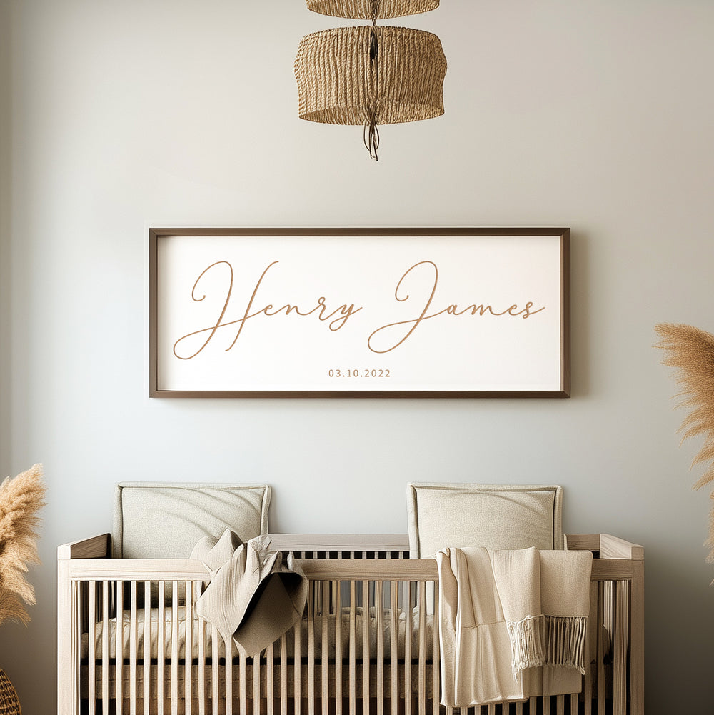 Custom Baby Name Sign – Engraved Nursery Wall Art with Classic Font – Personalized Baby Room Decoration