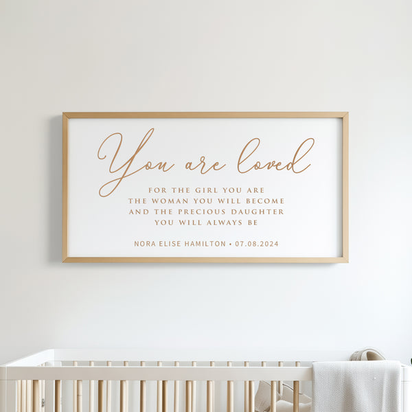 “You Are Loved” Personalized Daughter Quote Sign – Engraved Nursery or Girls Room Wall Art with Name & Date