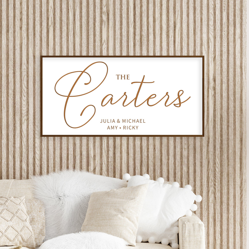 Personalized Last Name Sign with Family Member Names – Elegant Farmhouse Wall Decor