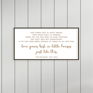 Personalized “Love Grows Best in Little Houses” Wall Sign – Cozy Home Quote for Small Spaces