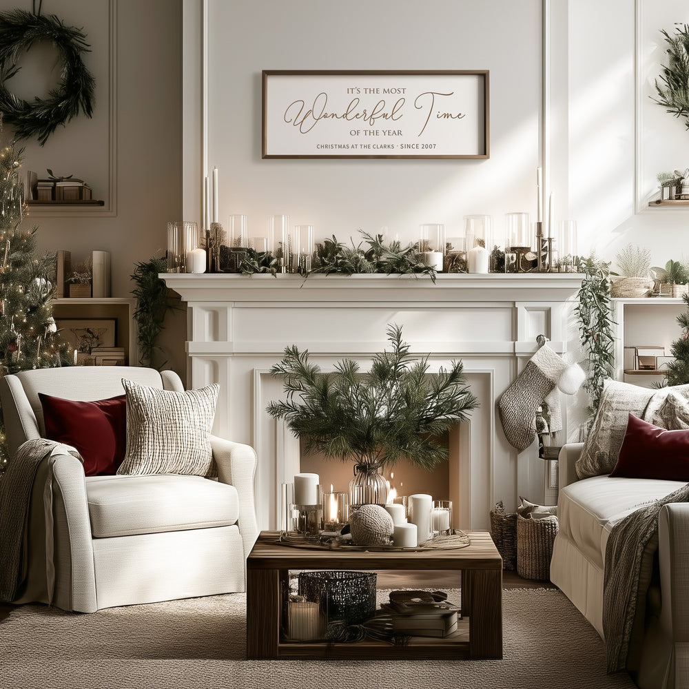“It’s the Most Wonderful Time of the Year” Engraved Christmas Wall Art – Rustic Holiday Home Sign