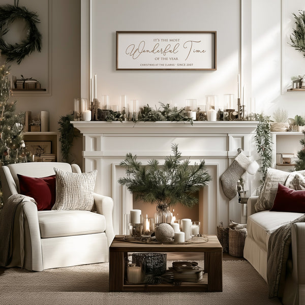 “It’s the Most Wonderful Time of the Year” Engraved Christmas Wall Art – Rustic Holiday Home Sign
