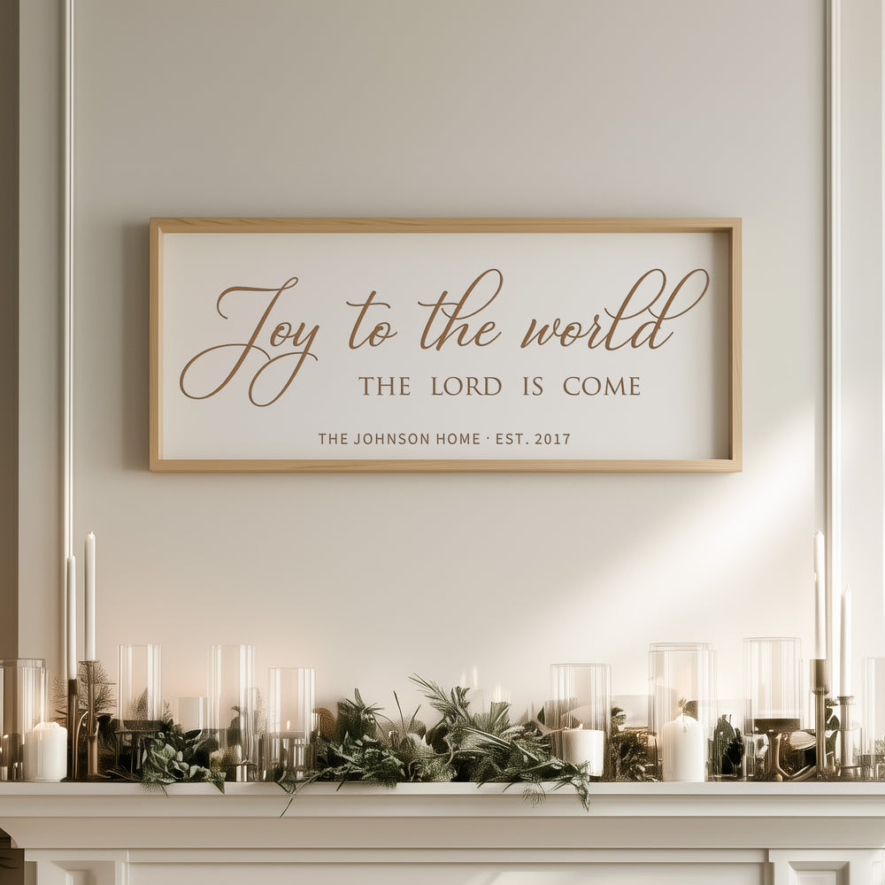 “Joy to the World, the Lord Is Come” Engraved Christmas Wall Sign – Personalized Christian Holiday Décor
