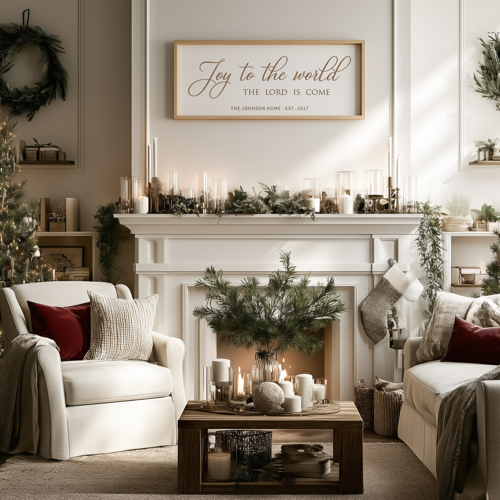 “Joy to the World, the Lord Is Come” Engraved Christmas Wall Sign – Personalized Christian Holiday Décor