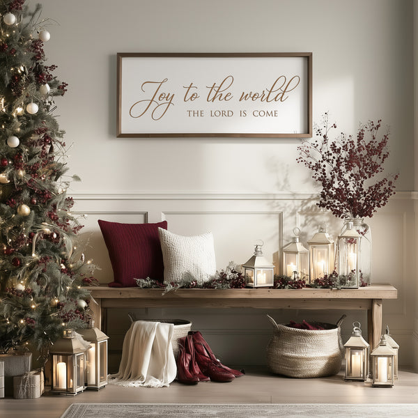 “Joy to the World, the Lord Is Come” Engraved Christmas Wall Sign – Personalized Christian Holiday Décor