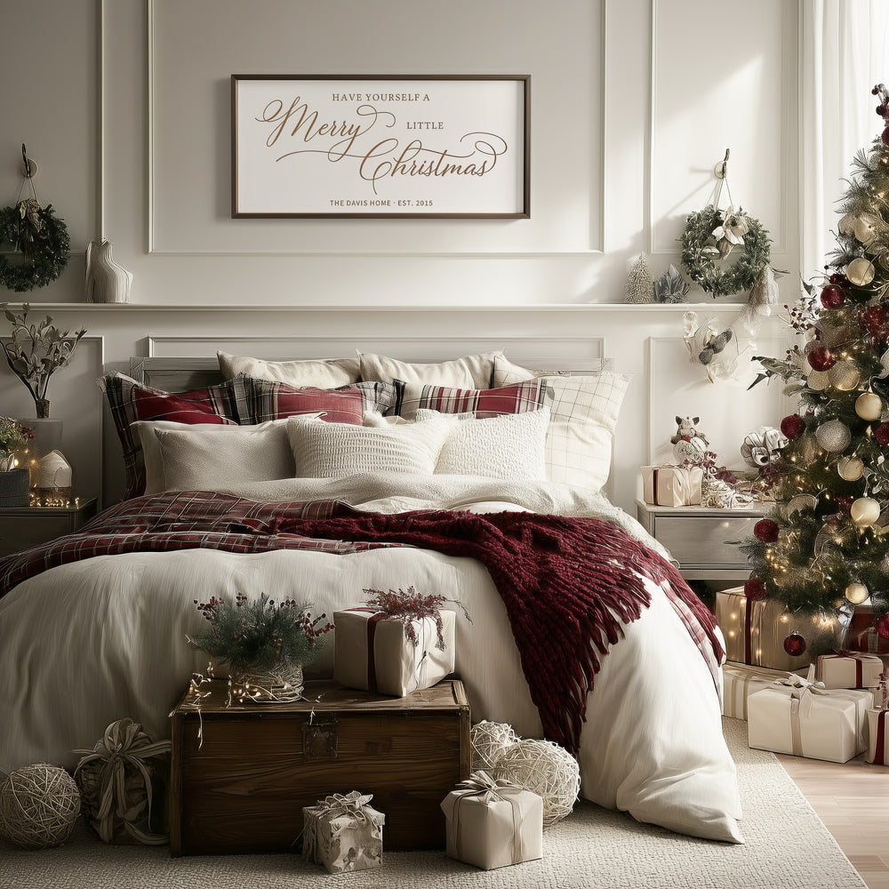 “Have Yourself a Merry Little Christmas” Engraved Wall Art – Rustic Holiday Home Sign