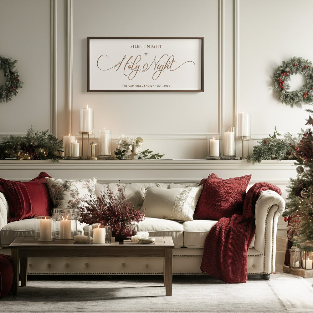 “Silent Night, Holy Night” Engraved Christmas Wall Sign – Personalized Holiday Home Décor