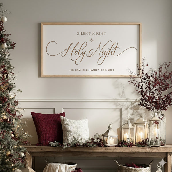 “Silent Night, Holy Night” Engraved Christmas Wall Sign – Personalized Holiday Home Décor