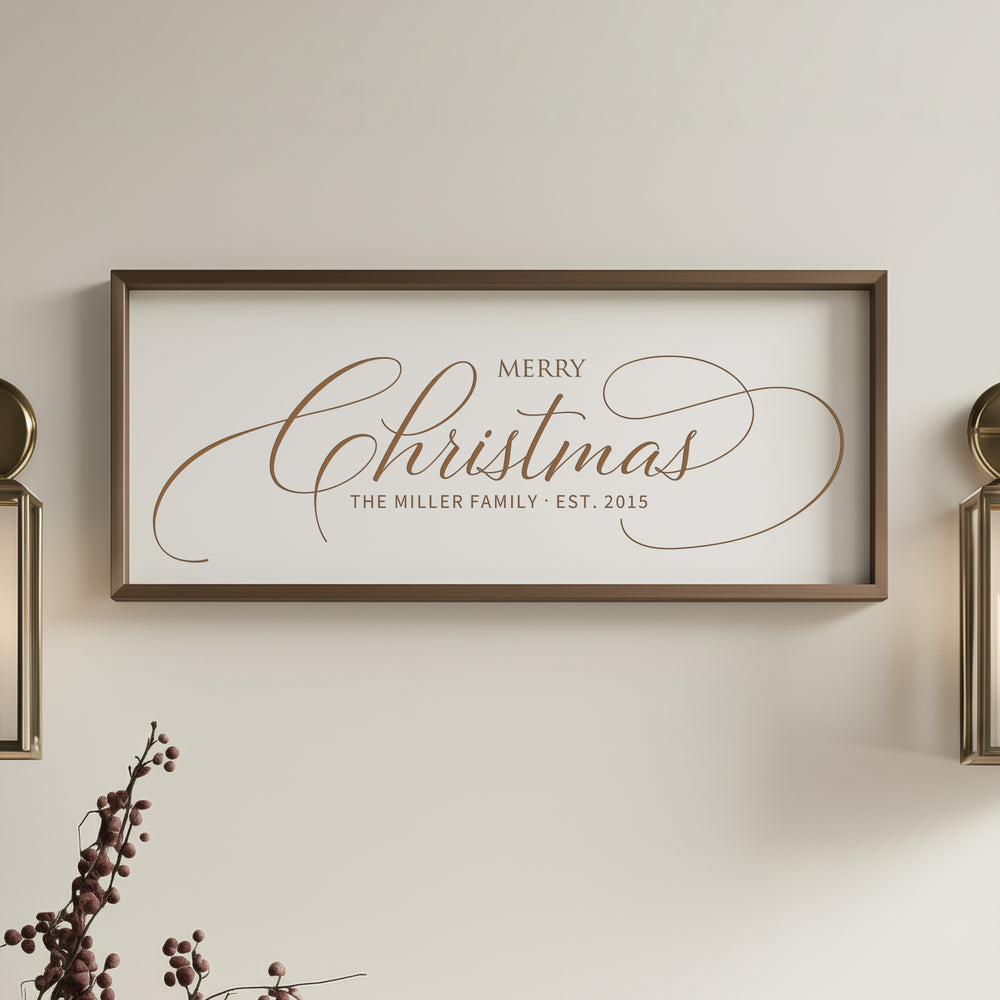 “Merry Christmas” Engraved Wall Sign – Personalized Holiday Home Décor