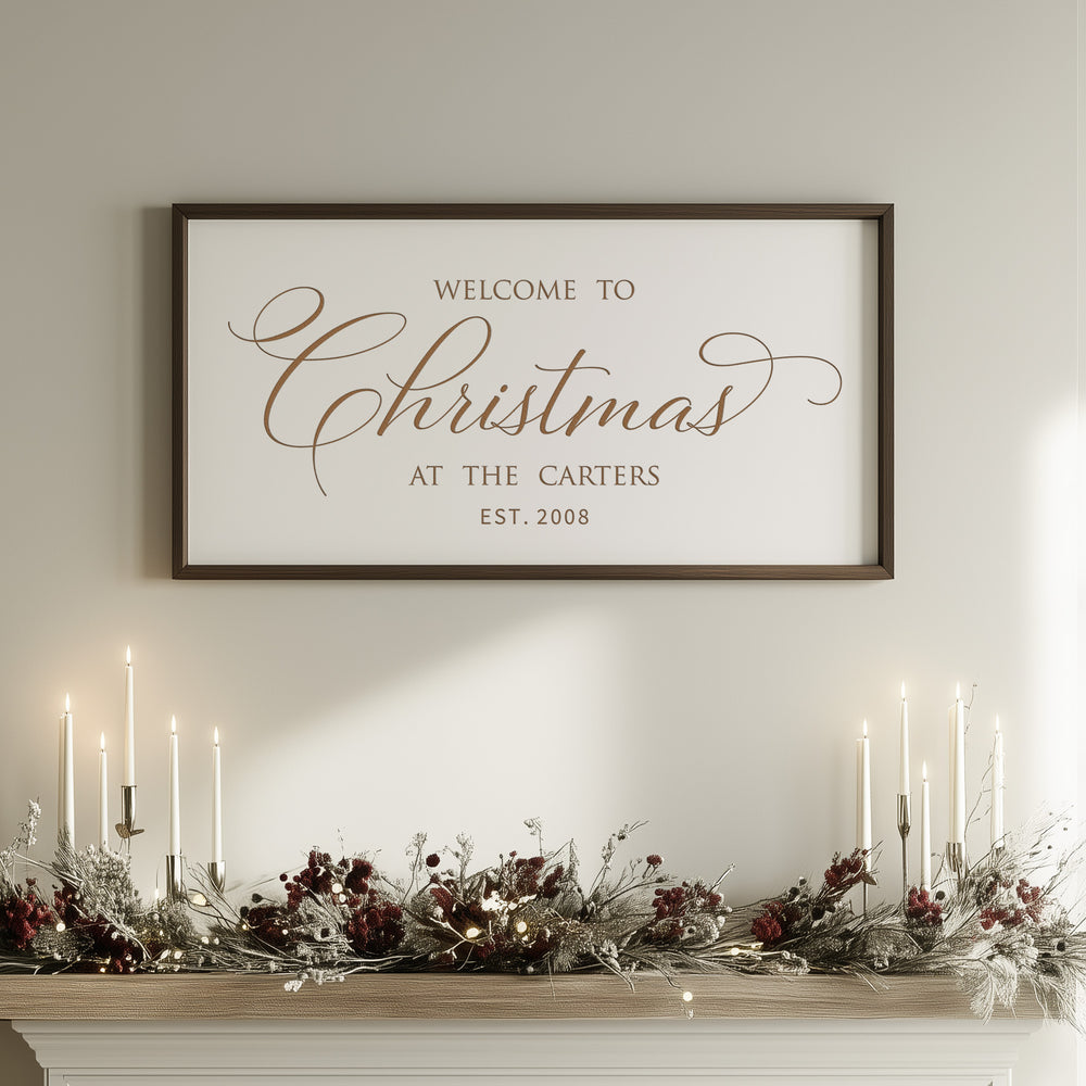 “Welcome to Christmas” Engraved Wall Sign – Personalized Holiday Home Décor