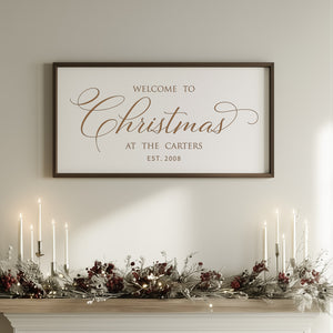 “Welcome to Christmas” Engraved Wall Sign – Personalized Holiday Home Décor