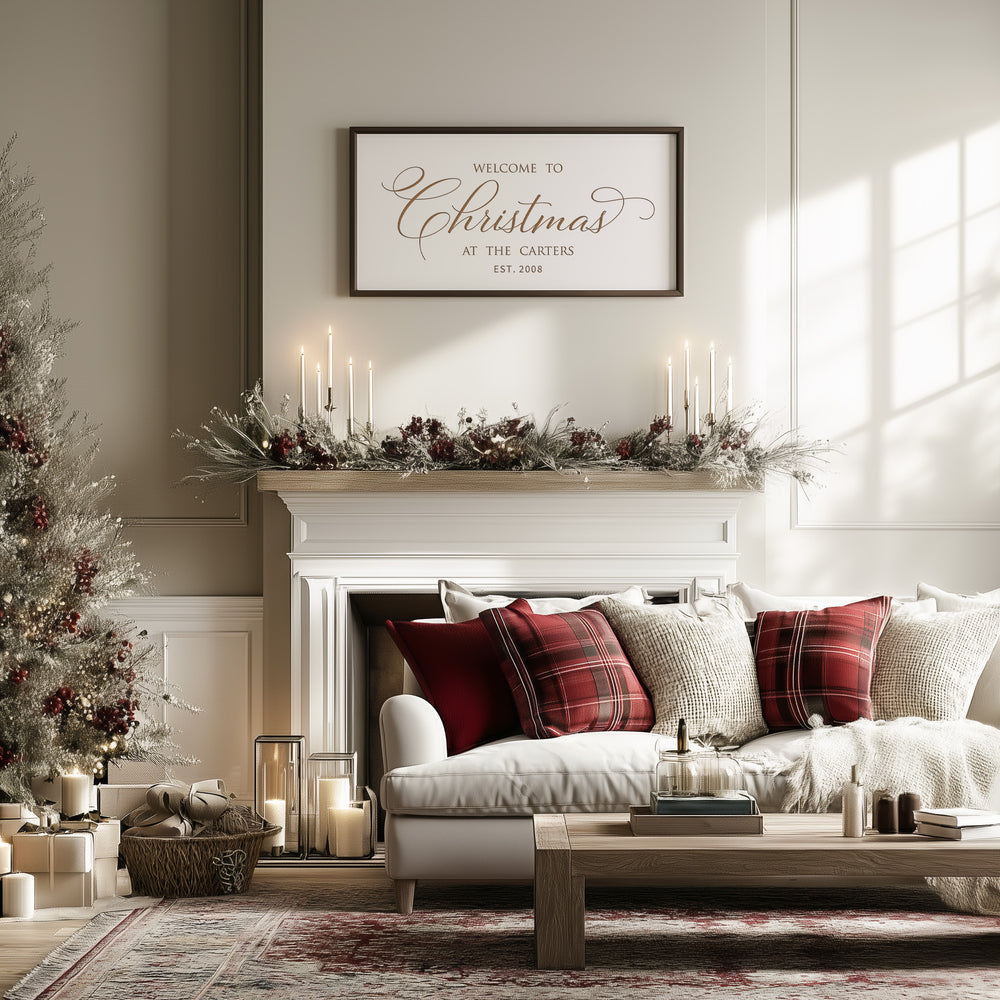 “Welcome to Christmas” Engraved Wall Sign – Personalized Holiday Home Décor