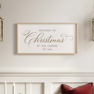 “Welcome to Christmas” Engraved Wall Sign – Personalized Holiday Home Décor