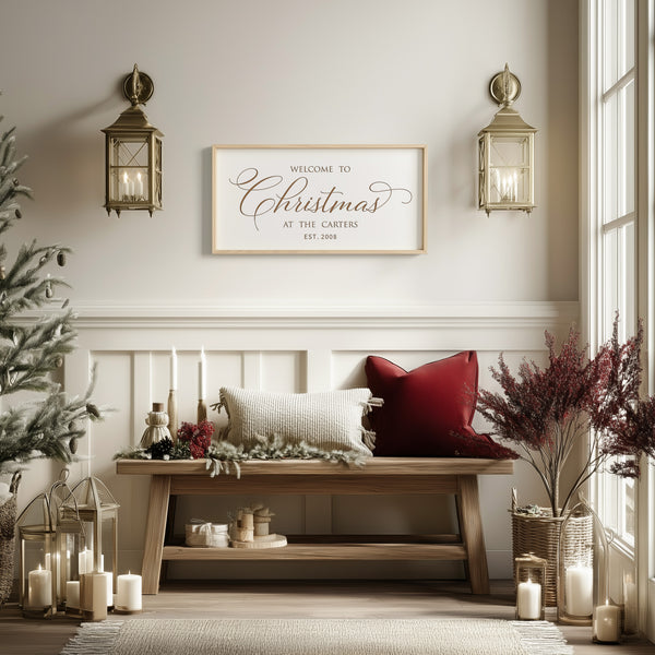 “Welcome to Christmas” Engraved Wall Sign – Personalized Holiday Home Décor
