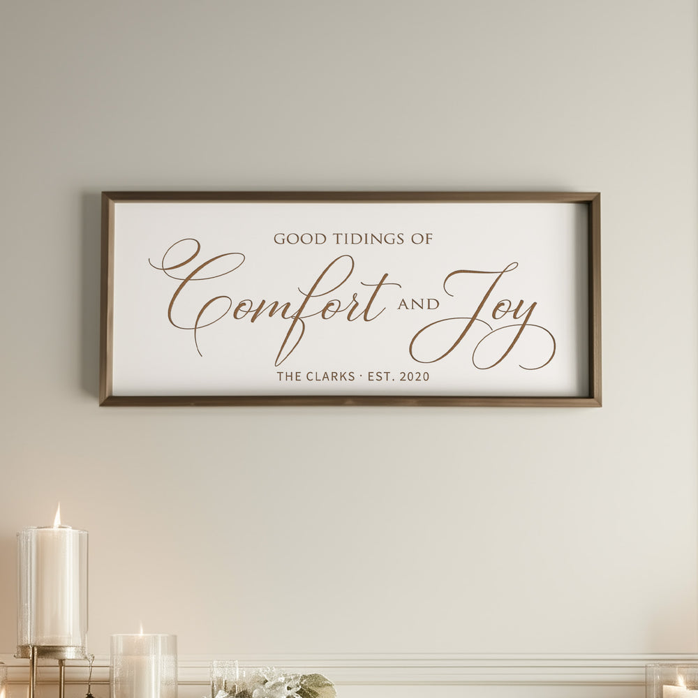 “Good Tidings of Comfort and Joy” Engraved Wall Sign – Rustic Christmas Home Décor