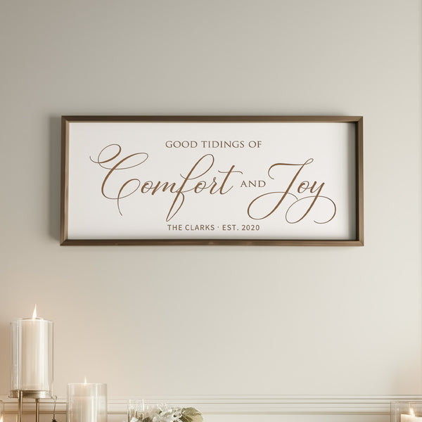 “Good Tidings of Comfort and Joy” Engraved Wall Sign – Rustic Christmas Home Décor