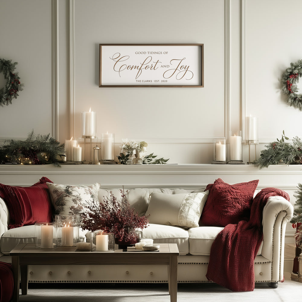 “Good Tidings of Comfort and Joy” Engraved Wall Sign – Rustic Christmas Home Décor