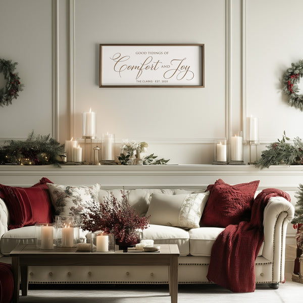 “Good Tidings of Comfort and Joy” Engraved Wall Sign – Rustic Christmas Home Décor