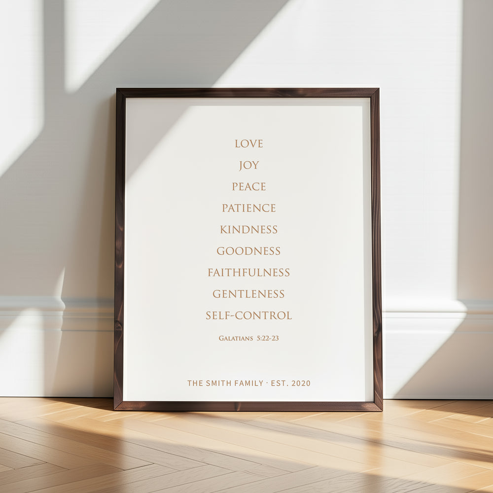 “Fruits of the Spirit” Galatians 5:22 Scripture Wall Sign – Engraved Christian Home Décor