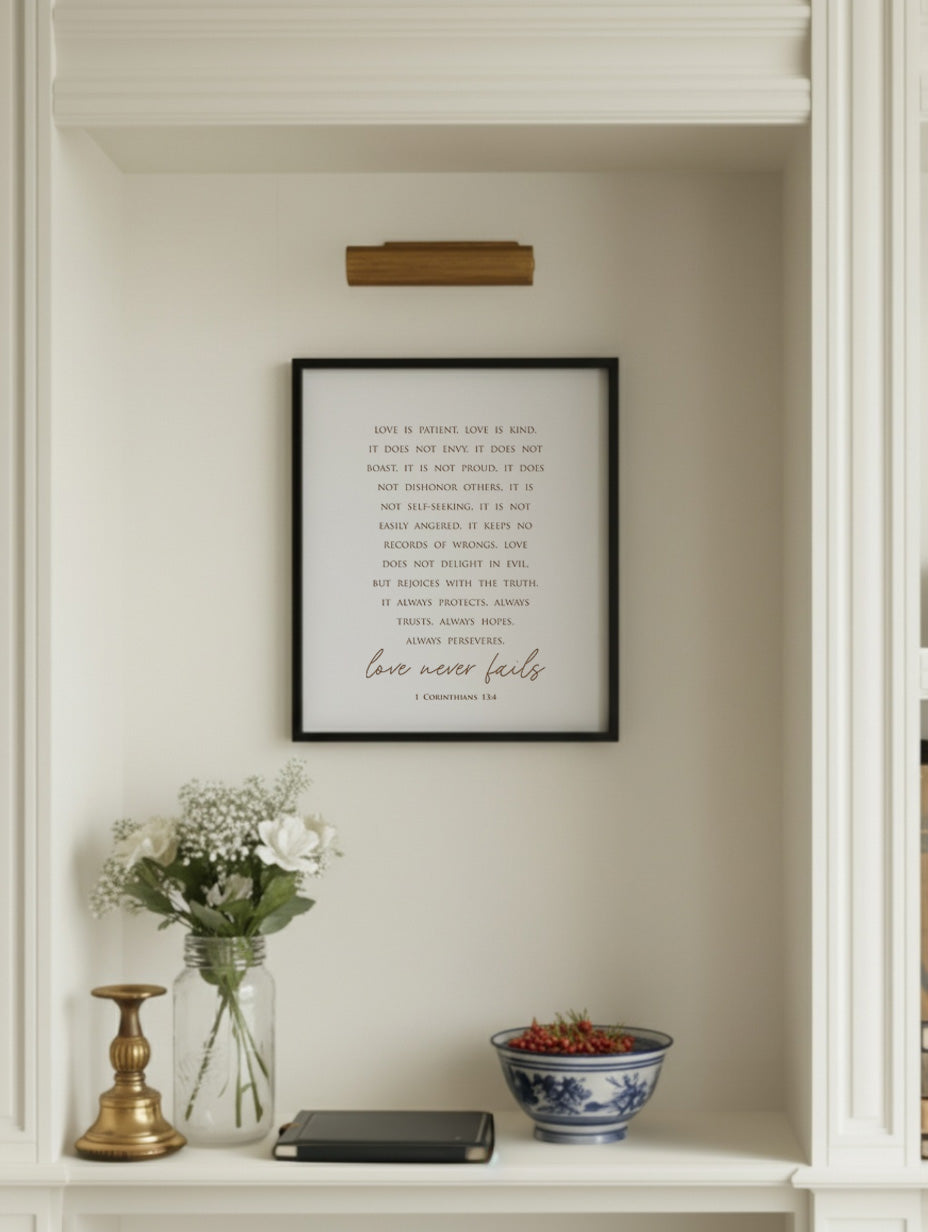 “Love Is Patient, Love Is Kind” 1 Corinthians 13:4 Scripture Wall Sign – Personalized Christian Home Décor