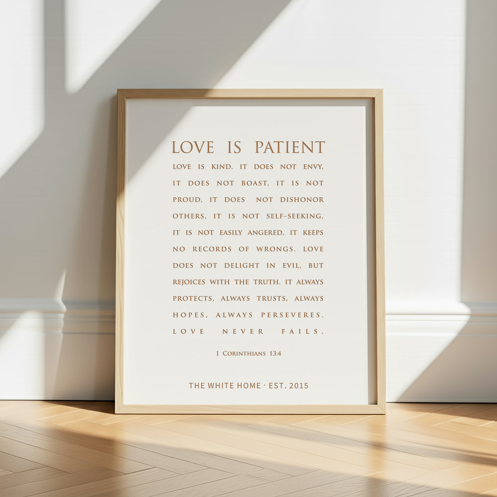 “Love Never Fails” 1 Corinthians 13 Scripture Wall Sign – Personalized Christian Home Décor