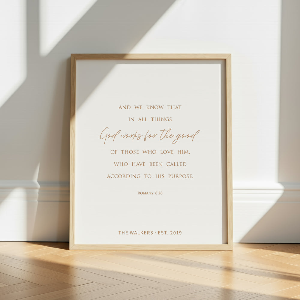 “God Works for the Good” Romans 8:28 Bible Verse Sign – Personalized Christian Home Décor