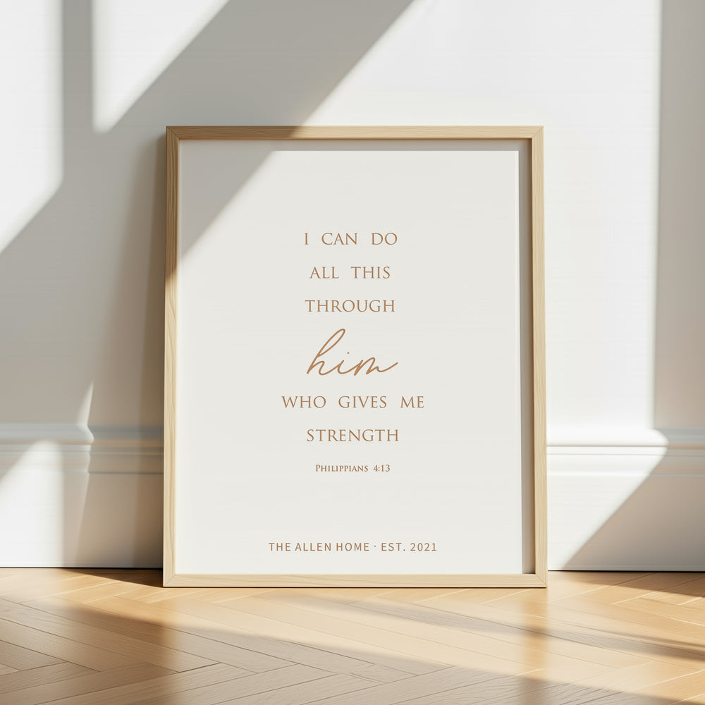 “I Can Do All Things Through Christ” Philippians 4:13 Bible Verse Sign – Engraved Christian Wall Art