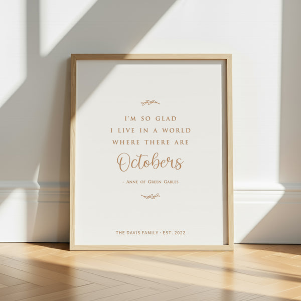 “I’m So Glad I Live in a World Where There Are Octobers” Engraved Wall Sign – Cozy Fall Home Décor