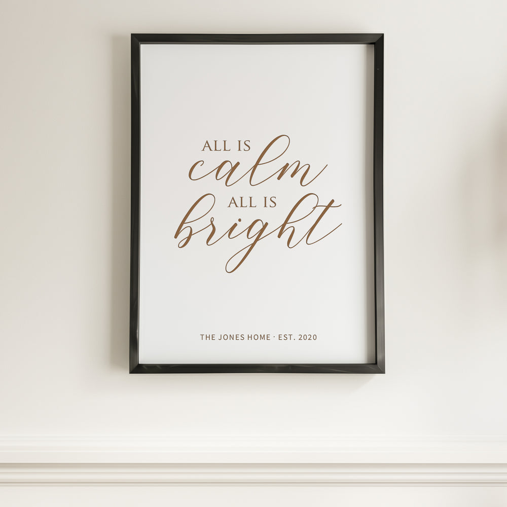 “All Is Calm, All Is Bright” Engraved Wall Sign – Personalized Christmas Home Décor