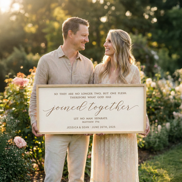 “Joined Together” Personalized Scripture Sign – Matthew 19:6 Wedding & Anniversary Wall Art