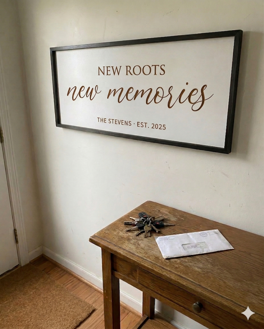 "New Roots, New Memories" – Personalized Family Wall Sign for a Fresh Start