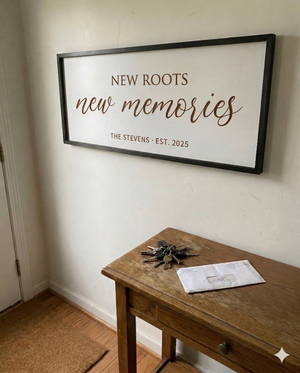 "New Roots, New Memories" – Personalized Family Wall Sign for a Fresh Start